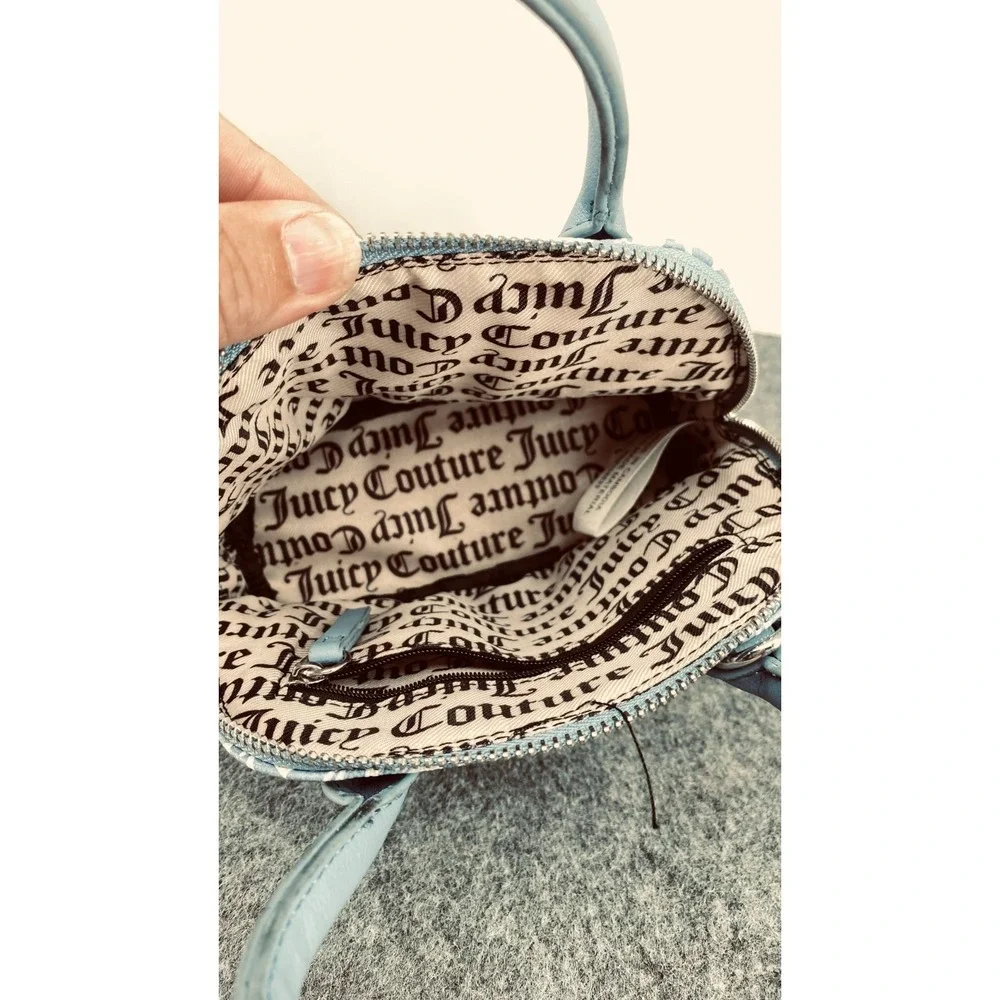 Juicy Couture Blue White Checkered Monogram Mini Dome Satchel Purse Rhinestone